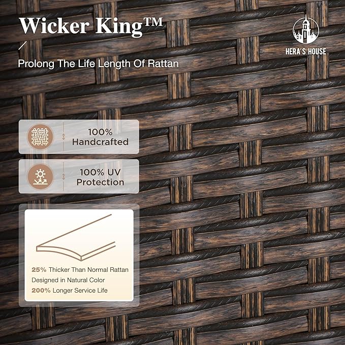 HERA'S HOUSE 7 Pieces Patio Dining Set for 6, Outdoor Rattan Chairs and Extendable Metal Dining Table with 1.57" Umbrella Hole for Deck, Balcony, Backyard, Garden