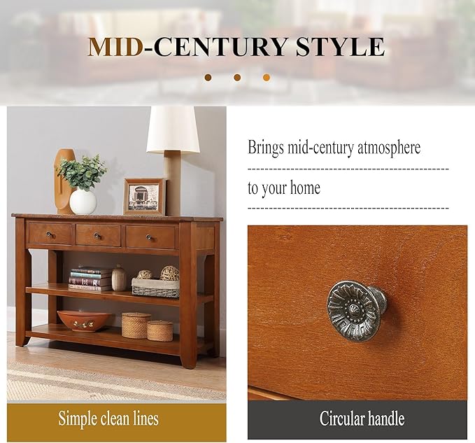 Knocbel Farmhouse Entryway Long Console Table with 3 Storage Drawers and 2 Lower Shelves, Entry Hallway Foyer Sofa Table with Handles