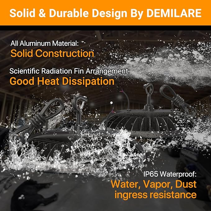 4 Pack Led High Bay Light 250W, 37500 lm High Bay Led Shop Lights 5000K with US Plug, Commercial Light Fixture for Workshop, Garage, Warehouse