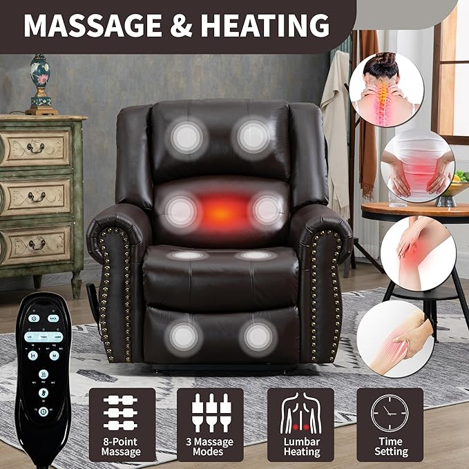 Recliner Chairs for Adults, Oversized Bedroom Chair with Massage, Sofa Chair Home Theater Seating with Lumbar Support, Comfortable Lift Chair for Elderly, Glider Nursery Chair for Living Room