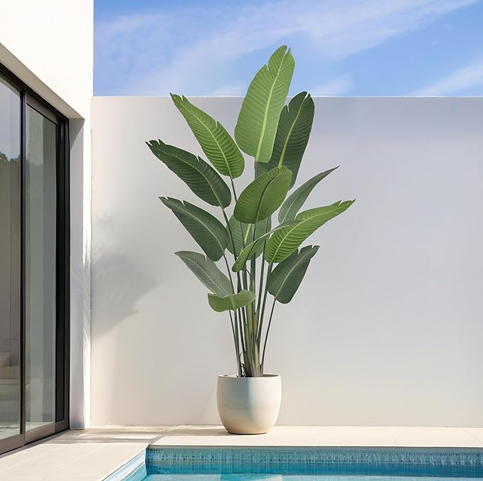6FT Artificial Bird of Paradise Tree 70 Inch Tall Faux Silk Plants Banana Leaf with 13 Trunks in Black Pot for Home Decor Living Room Office Bedroom