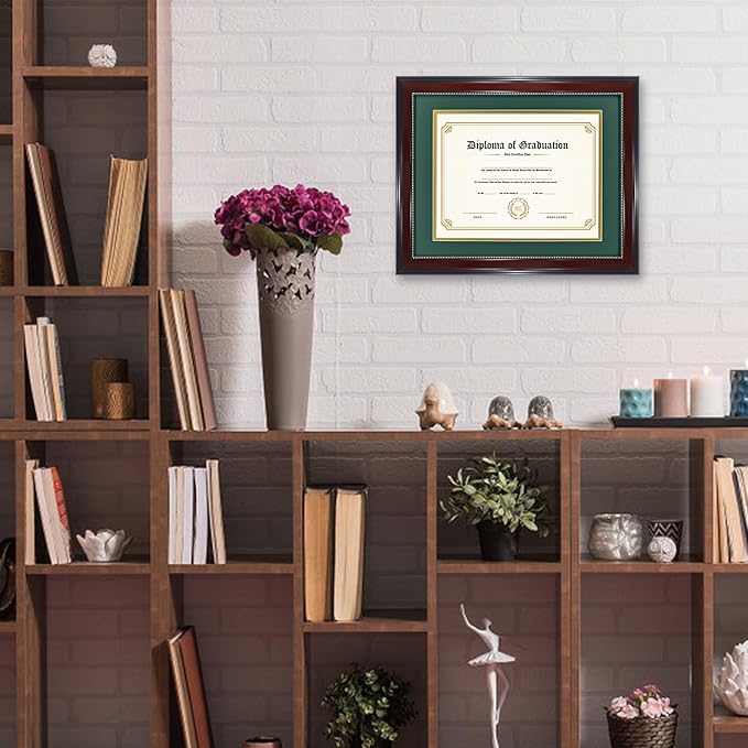 GraduatePro 8.5x11 Diploma Frame with Forest Over Gold Mat or Display 11x14 Document Without Mat, CPA License Frame, UV Protection Acrylic, Mahogany with Gold Beads