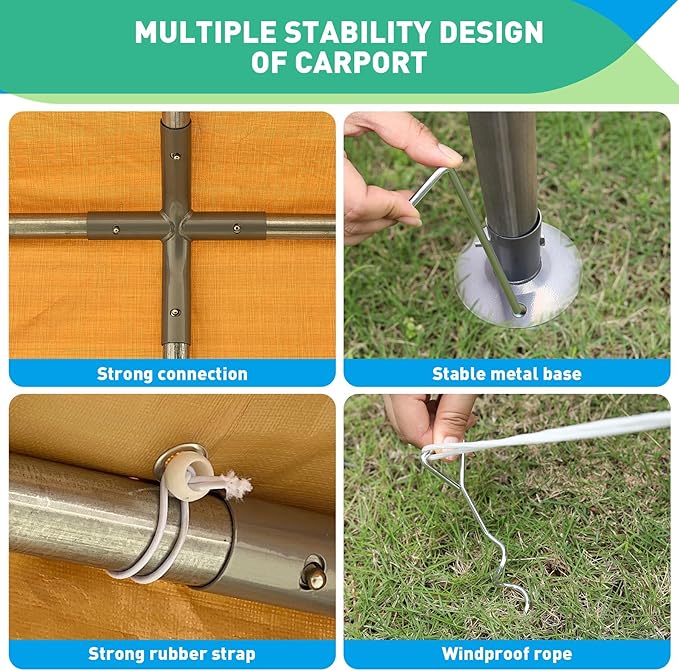 12X20 Ft Heavy Duty Carport Canopy, Portable Garage, Car Tents, Easy to Assemble, Reinforced Structure, with Hanging Edge, Applicable to Car, Bike, Boat, Party (Yellow)