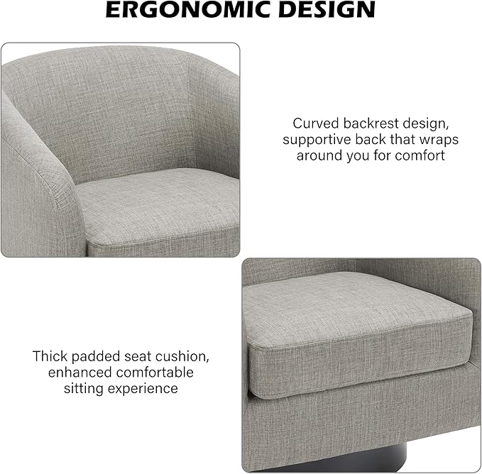 Swivel Barrel Accent Chair Set of 2, Modern Round Linen Arm Chair for Living Room, Bedroom, Comfy Club Reading Chairs for Adults, Linen Fabric-Khaki, 2 SEAT