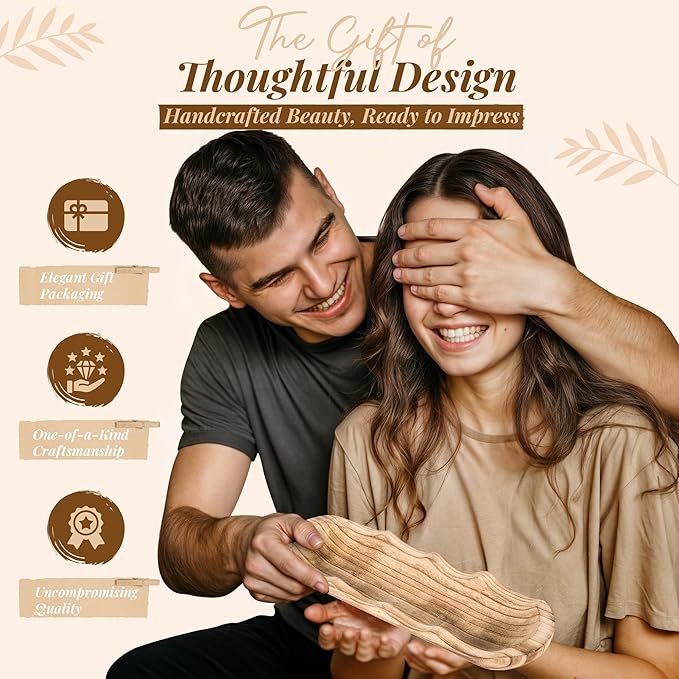 Wavy Edge Wooden Dough Bowl for Decor 16" L Lightweight Paulownia Wood Hand Carved Decorative Wooden Farmhouse Fruit Bowl Handmade, Home Decoration Centerpiece, Table Display Bowl