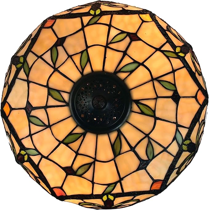 Tiffany Style Table Lamp Banker 23" Tall Stained Glass Green Tan Orange Yellow Floral Flower Vintage Antique Light Décor Living Room Bedroom Handmade Gift AM313TL16B Amora Lighting