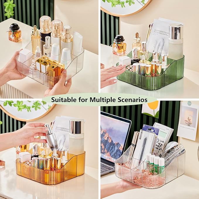 DASITON Large Capacity Makeup Brush Holder,8 Slot Makeup Brush Cup,Vintage striped Make Up Brush Holder,for Vanity Decor,Bathroom Countertops,Desk Storage Container,Cosmetic Display cases(Clear-XL)