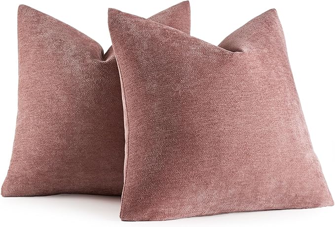 MIULEE Pack of 2 Blush Pink Decorative Pillow Covers 20x20 Inch Soft Chenille Couch Spring Throw Pillows Farmhouse Cushion Covers for Valentine's Day Home Decor Sofa Bedroom Living Room