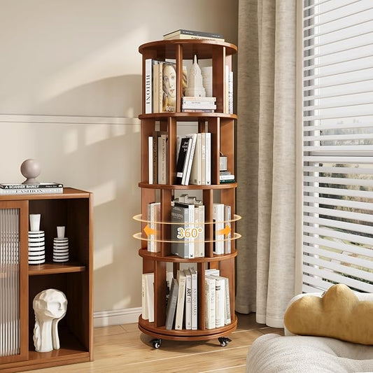 4-Tier Rotating Bookshelf, 360° Spinning Stackable Bookcase, Freestanding Bookshelf for Home Office Study Room Bedroom Living Room
