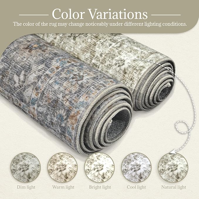 6x9 Washable Rug Vintage Fade Resistant Boho Distressed Non-Slip Indoor Large Carpet Low Pile Lightweight & High-Traffic Safe for Bedroom, Dorm, Playroom - Farmhouse Decor