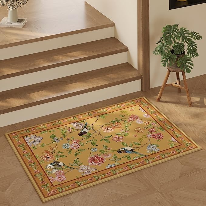 Door Mat Indoor Entrance 2x3 Rug Machine Washable Floral Bird Magpies Animal Small Area Rug Non-Slip Low Pile Throw Rugs for Entryway, Kitchen, Front Door Indoor Entrance, Entry, Kids Room