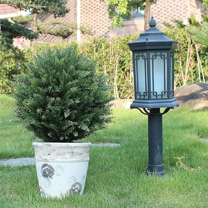 Artificial Cedar Topiary Trees - 24" Tall 17" Wide Set of 2 | Outdoor UV Resistant Fake Plants | Faux Evergreen Bushes Outdoor Indoor Porch Patio Décor | No Maintenance