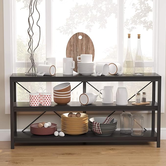 Tribesigns Sofa Table, 3 Tiers TV Console TV Stand Long Sofa Table with Storage Shelves for Hallyway, Living Room, 55 Inch