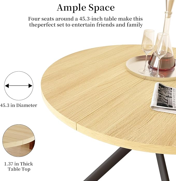 45.3 Inch Modern Round Dining Table for 4, Space-Saving Dinette with Carbon Steel Legs for Home Kitchen Apartment(Cream Table)
