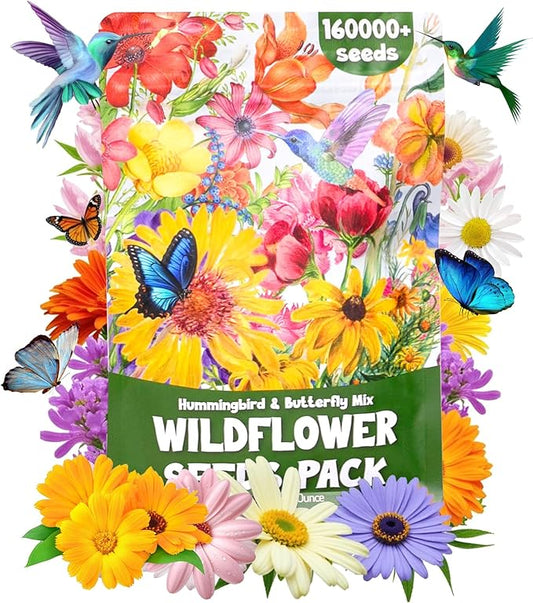 160000+ Wildflower Seeds Planting - 4oz Varieties Including Sunflower, Lavender, Zinnia & More, Attracts Bees & Butterflies, High Germination Rate, Easy to Grow for Garden, Balcony