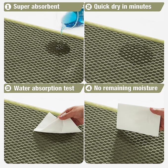 Bathroom Rugs Non Slip Washable, Super Absorbent Thin Bath Mat Small Quick Dry Low Pile Bathroom Rug, Sage 16"x24"