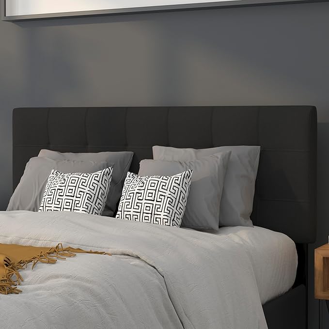EMMA + OLIVER Quilted Tufted Upholstered Full Size Headboard in Black Fabric