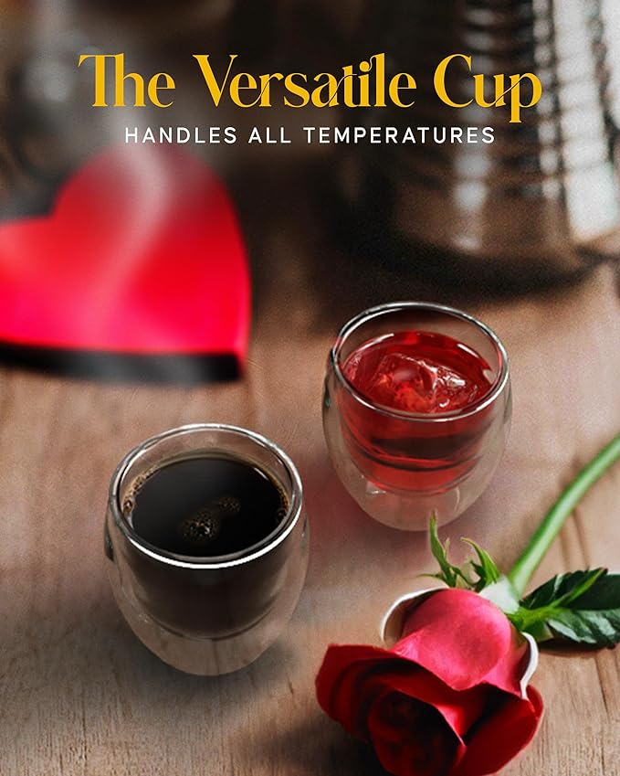 Kitchables Espresso Cups Set of 4, 2.7oz - Durable Double Walled Espresso Shot Glass - Expresso Shots Cup Compatible With Nespresso Machines - demitasse cups - Tasas De Café Expreso