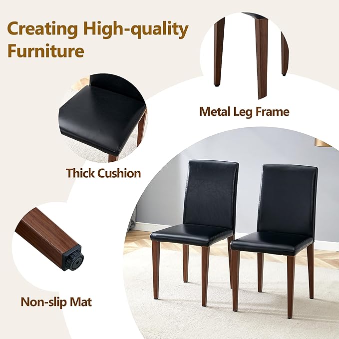 Dining Table Set for 6，Dinner Table Set for 6，71'' Kitchen Table and PU Leather Chairs Set of 6，6 Chair Dining Table Set for Kitchen Dining Room