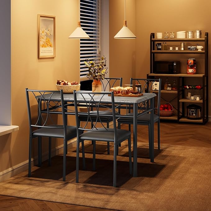 Dining Table Set for 4, Compact Kitchen Table with 4 Upholstered Chairs, 5-Piece Kitchen Table Set for Small Space, Dining Room, Apartment, Retro Gary