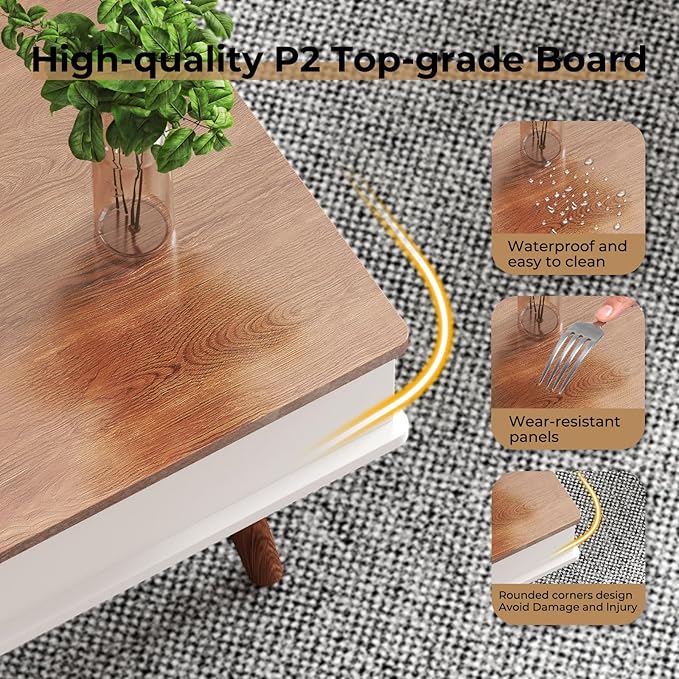 Lift Top Coffee Table, One Minute No Assembly Required Rising Tabletop Center Table with Large Hidden Storage Compartment, Open Shelf, Anti-Pinch Design Mute for Living Room (Walnut)