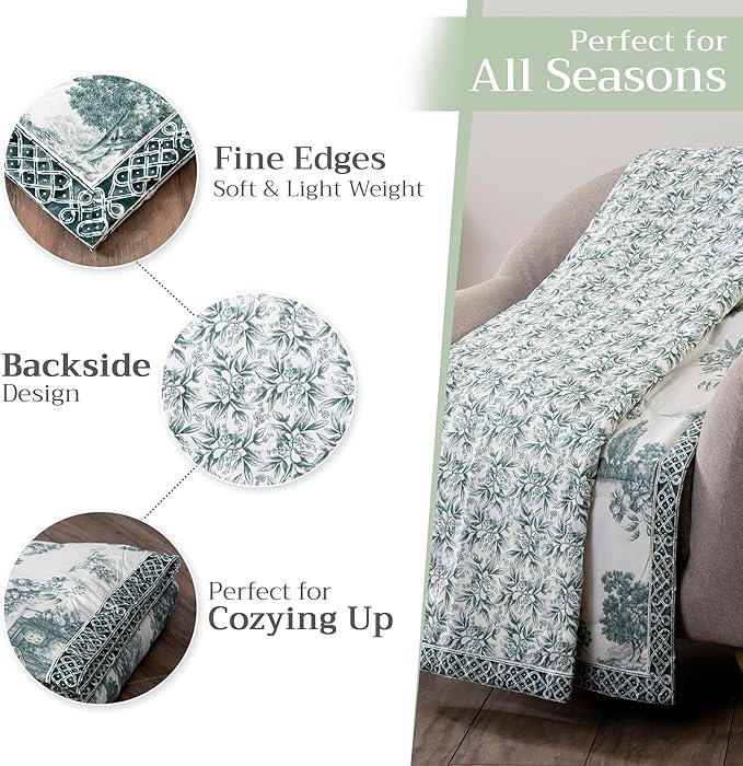 Maison d' Hermine Throw Blanket for Couch Lightweight Soft Warm Breathable Cotton Throw Blankets for Bed Girls Boys Women Men Gifts Sofa Travel Living Room Chair Bedding (60"x80", Trianon)