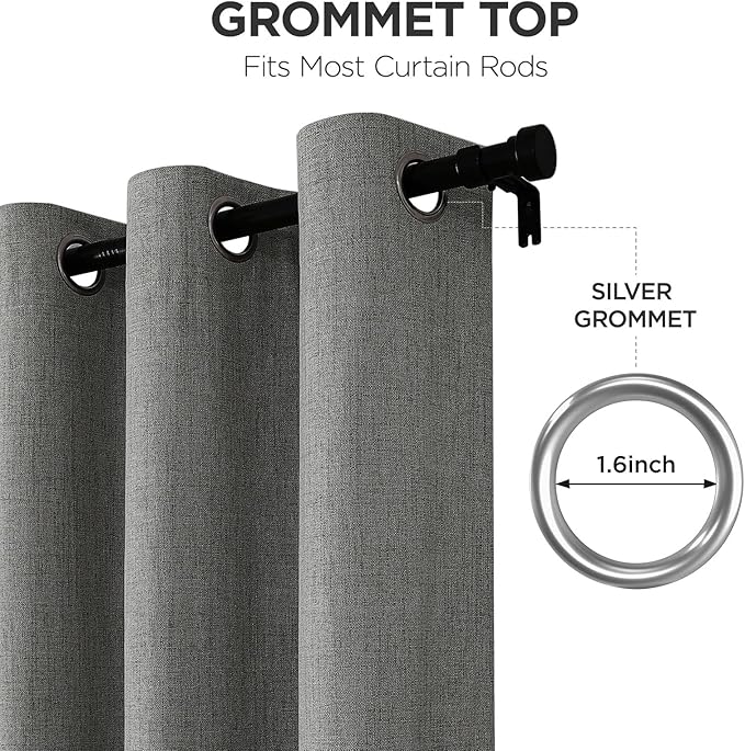 Joydeco Blackout Curtains 84 Inches Long 2 Panels Burg, Room Darkening Curtains for Bedroom, 100% Black Out Textured Thermal Drapes Privacy Protection 2 Panels Set(W52 x L84 Inch, Grey)