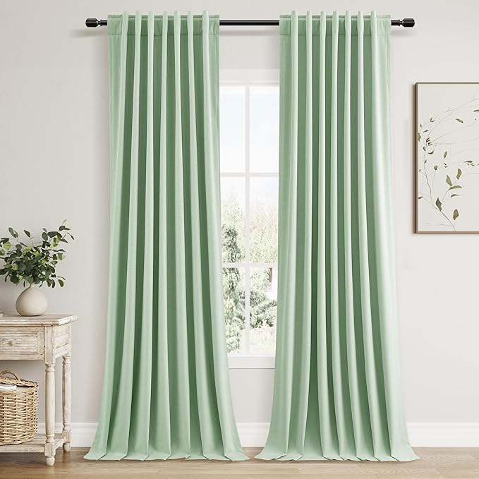 Guken Blackout Curtains 120 Inch Length 2 Panels Set for Living Room Bedroom Back Tab Thermal Insulated 100% Black Out Linen Drapes Room Darkening Window Curtains 120 Inches Long,Aqua Green