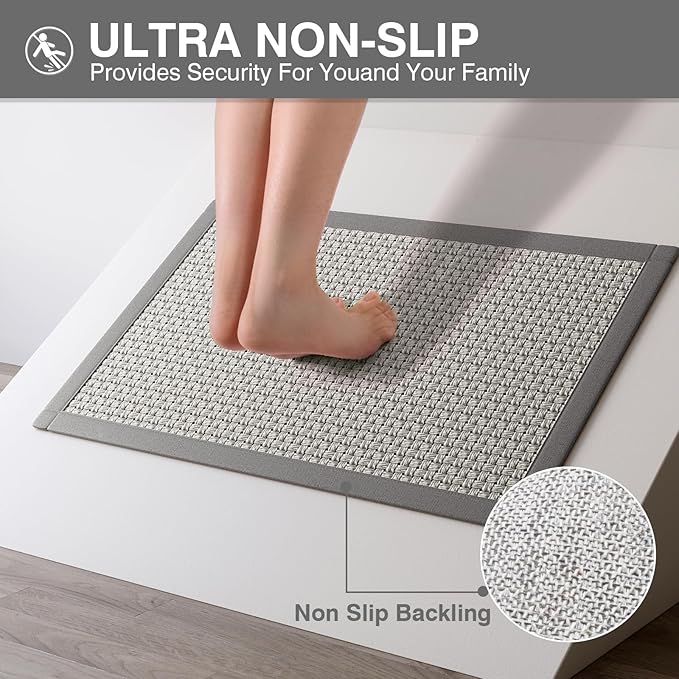 Ultra Thin Quick Dry Bathroom Rugs Mat 24x36, Non Slip Bath Mat for Bathroom Absorbent Bath Mat Floor Rubber Backed Fit Under Door, Woven Washable Bath Rugs, Gray