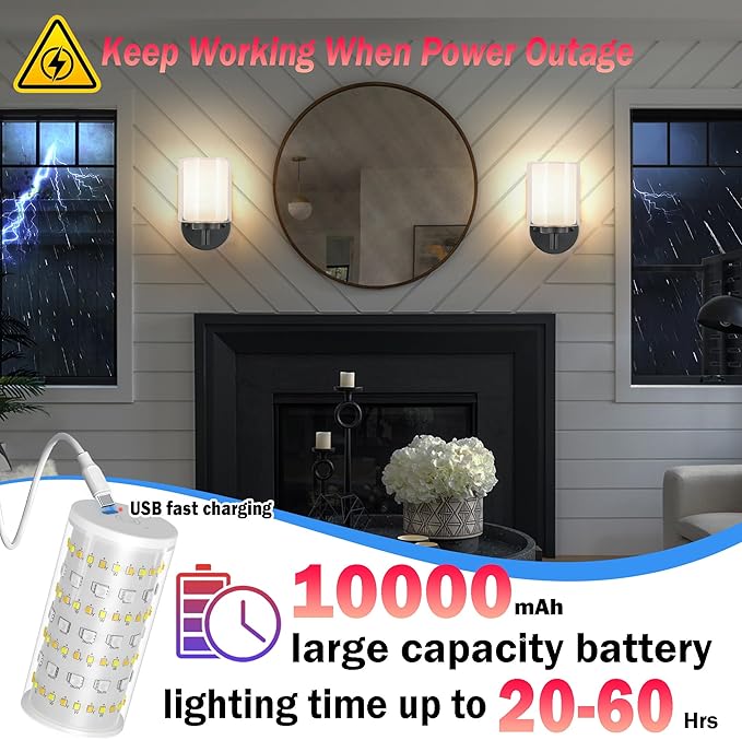 Battery Operated Wall Sconce Set of 2, Wireless Wall Sconce with Remote,10000mAh Rechargeable RGB Dimmable Bathroom Light Fixtures with Double Clear Glass Shade NOT Hardwired