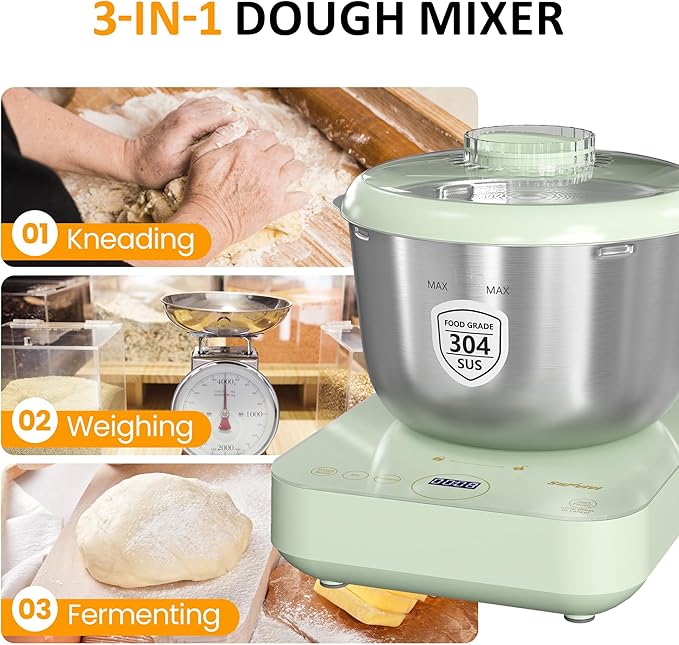 Sunvivi Electric Dough Maker with Weighing Function,5.2QT Dough Mixer with Ferment Function,Household Bread Maker Kitchen Flour Kneading Machine with Stainless Steel Bowl,Face-up Touch Panel