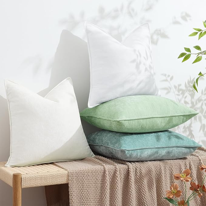 decorUhome Couch Throw Pillow Covers 20x20 Set of 2, Decorative Soft Euro Neutral Chenille Pillow Covers with Elegant Design for Sofa Bed Living Room Home Decor, Cream White