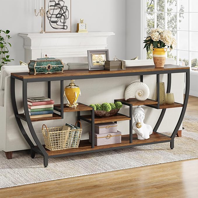 Tribesigns 70.9 Inch Long Sofa Table with Shelves, Rustic Console Table with Storage, Industrial Entryway Table TV Stand, Behind Couch Table Accent Tables for Living Room, Hallway, Foyer