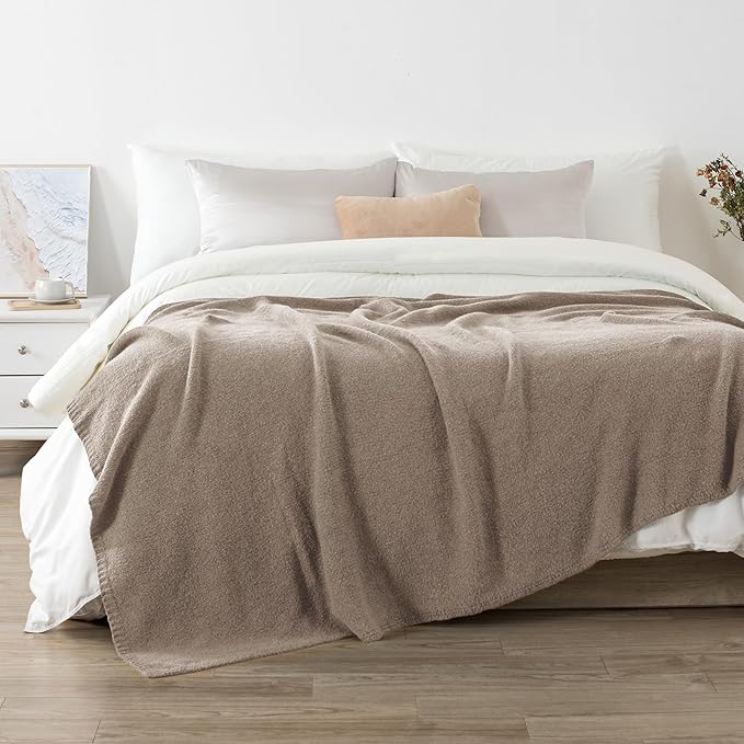 Carriediosa Wool Blend Knit Throw Blanket 60" X 80", 50% Recycled Polyester Soft Cable Knitted Fluffy Throws for Couch Lightweight Woven Blankets for Sofa Fuzzy Cozy Bed Cover, Taupe