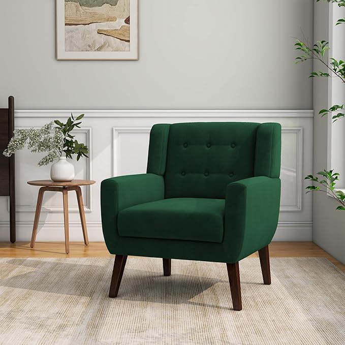 Accent Chair, Modern Velvet Arm Chair for Living Room, Bedroom, Comfy High-Resilient Sponge Reading Chair for Small Spaces （Velvet Retro Green, Set of 2