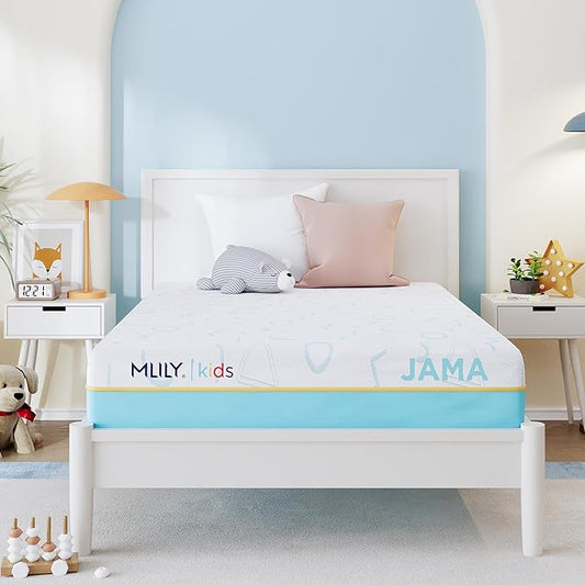 MLILY JAMA 8 Inch Kids Twin Size Mattress, Memory Foam Medium Firm, Made in The USA of US Foam and Global Materials,CertiPUR-US Certified,75x38x6,Blue