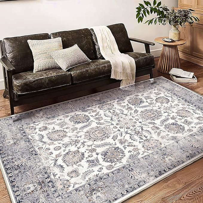 9x12 Washable Area Rug Medallion Distressed Design Boho Medallion Non-Shedding Easy Care Ideal for High Traffic Areas in Living Room Bedroom Kitchen Office Coffee Table Large Carpet