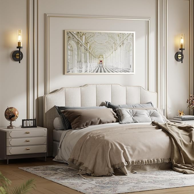 Wall Sconces Set of 2 (with 2 Bulbs), Modern Bathroom Wall Sconces Lighting with Thickened Glass, Hardwired Wall Mount Light Fixtures for Bathroom, Bedroom, Hallway, Living Room(Black & Gold)