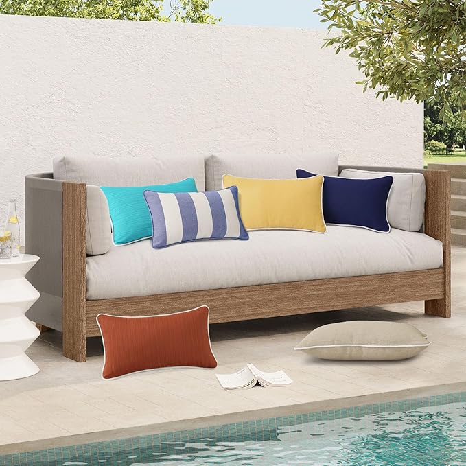 Decorative Outdoor Water Repellent Throw Pillows with Inserts, Set of 4, 20" x12" Pillows for Patio, Backyard, Bed, Couch, and Patio Furniture, Tangerine