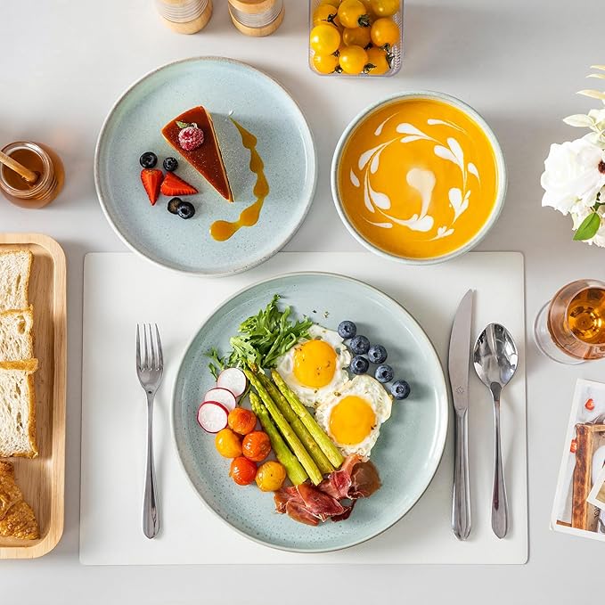 vancasso ANYA 18 Pieces Plates and Bowls Set, Mint Green Dinnerware Sets, Reactive Glaze Dishes Set for 6, Ceramic Dishware Sets Kitchen Dinner Set, Microwave & Dishwasher Safe