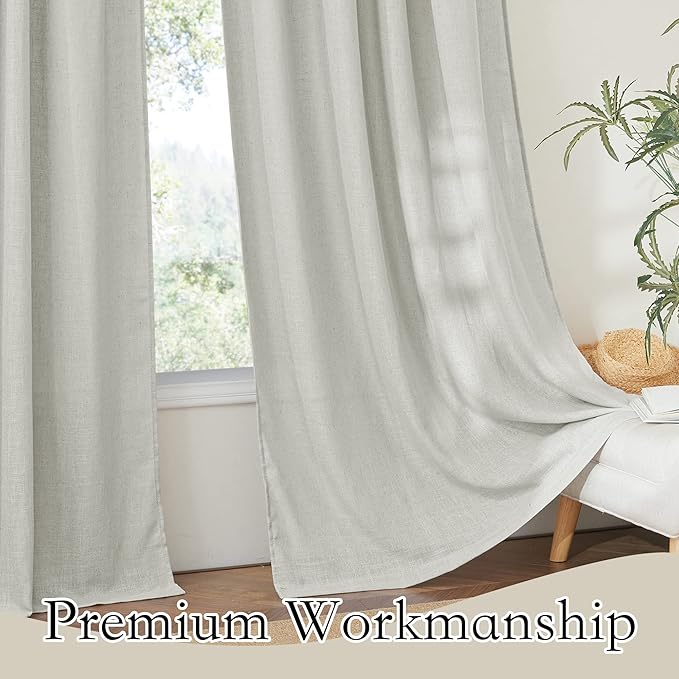 RYB HOME Half Window Curtains - Linen Texture Sheer Tiers Simitransparent Sheer Curtains for Bedroom Kitchen Sunlight Filter Diffuse Glare, Grey, 52 inch Wide x 36 inches Long, 2 Pieces