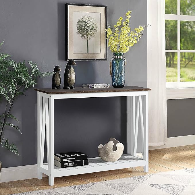 ChooChoo Farmhouse Console Table, Rustic Vintage Narrow Sofa Table for Entryway, Living Room, Hallway, 40 White