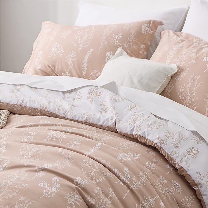Bedsure King Comforter Set - Dusty Rose Bed Set, 3 Pieces Cute Floral Bedding, 1 Soft Reversible Botanical Flowers Comforter and 2 Pillow Shams