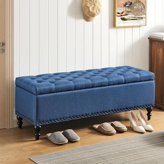Living&Giving Storage Ottoman 50.2 Inches Upholstered Fabric Storage Ottoman Bench，Button Tufted Bedroom Bench，Bedroom End of Bed Bench Withstands 304lbs