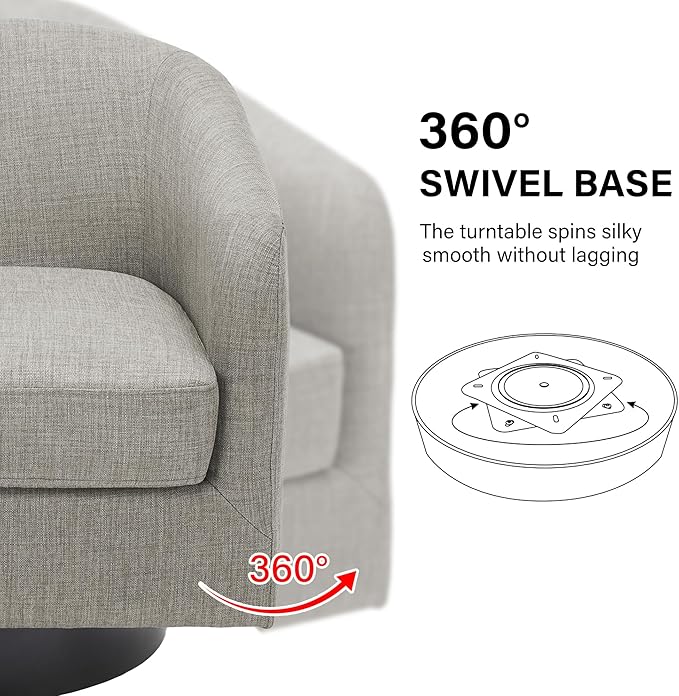 Swivel Barrel Accent Chair Set of 2, Modern Round Linen Arm Chair for Living Room, Bedroom, Comfy Club Reading Chairs for Adults, Linen Fabric-Khaki, 2 SEAT