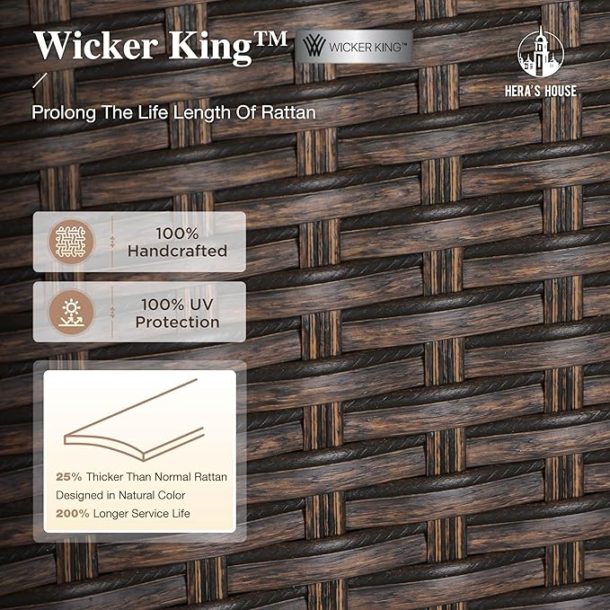 HERA'S HOUSE 5 Pieces Patio Dining Set,Outdoor Dining Set for 4,4 x Rattan Armchair with Removable Soft Cushions and 1 x 42 Inches Round Metal Dining Table, Suitable for Lawn, Garden, Backyard, Deck