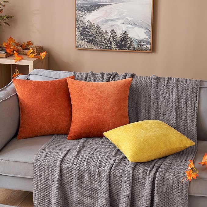 MIULEE Pack of 2 Mustard Yellow Decorative Pillow Covers 20X20 Inch Soft Chenille Couch Spring Throw Pillows Farmhouse Cushion Covers for Home Decor Sofa Bedroom Living Room