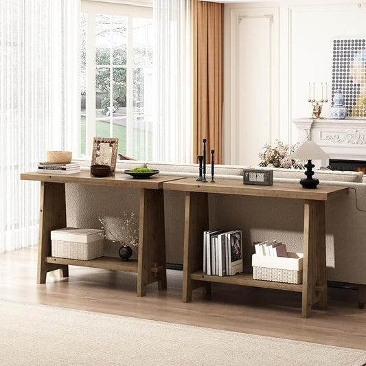 Set of 2 Solid Wood Console Table 43.3" Farmhouse Entryway Table with Storage Narrow Skinny Behind Couch Sofa Table for Living Room Hallway Entrance Foyer,Brown