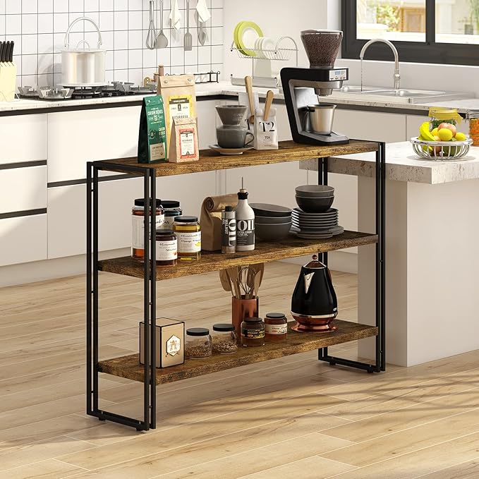 HCHQHS 3-Tier Rustic Wood and Metal Industrial Bookcase - 40in, for Home Office, Bedroom, Kitchen, Bathroom