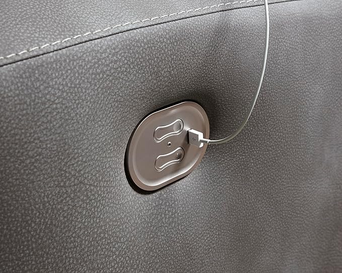 Signature Design by Ashley Next-Gen DuraPella Contemporary Faux Leather Modular Wall Hugger 2-Piece Power Reclining Sectional Loveseat with Adjustable Headrest and USB Ports, Gray